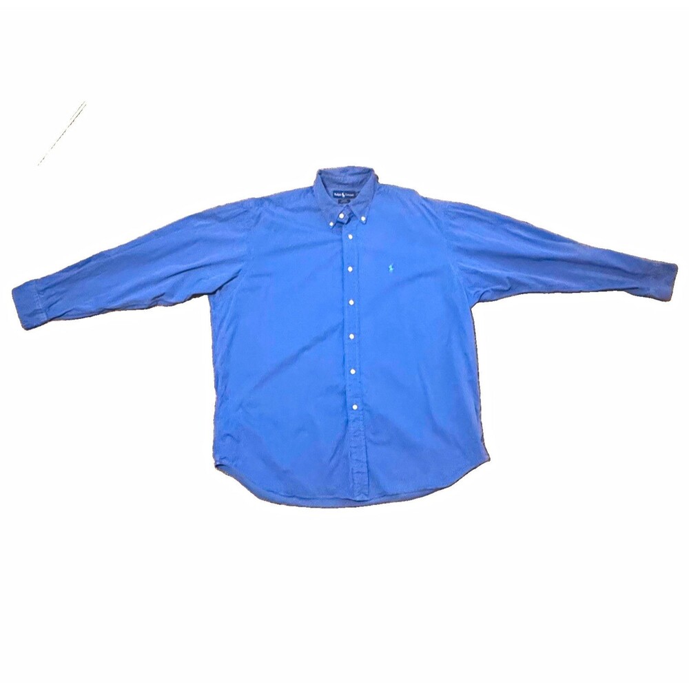 Vintage Ralph Lauren Blake Shirt Mens XL Blue Solid Woven Cotton Button Down LS